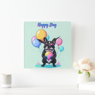 French Bulldog Happy Day Französische Bulldogge Square Wall Clock