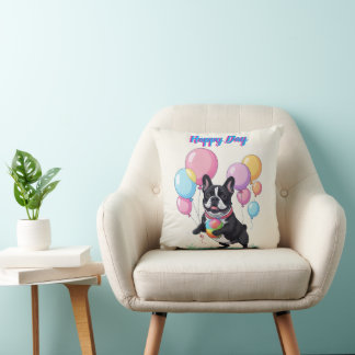 French Bulldog Happy Day Französische Bulldogge  Throw Pillow