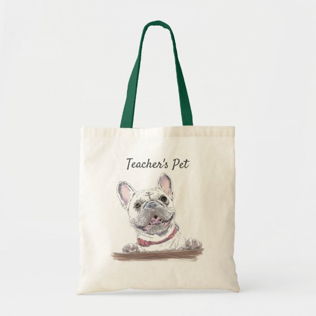 French Bulldog Happy Dog Drawing Personalized Tote Bag (Front)
