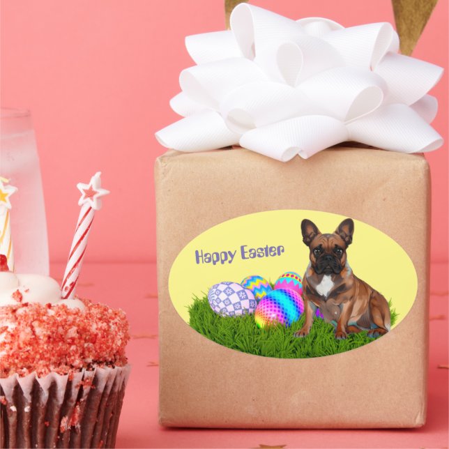 French Bulldog Happy Easter French Bulldog Oval Sticker (Party)