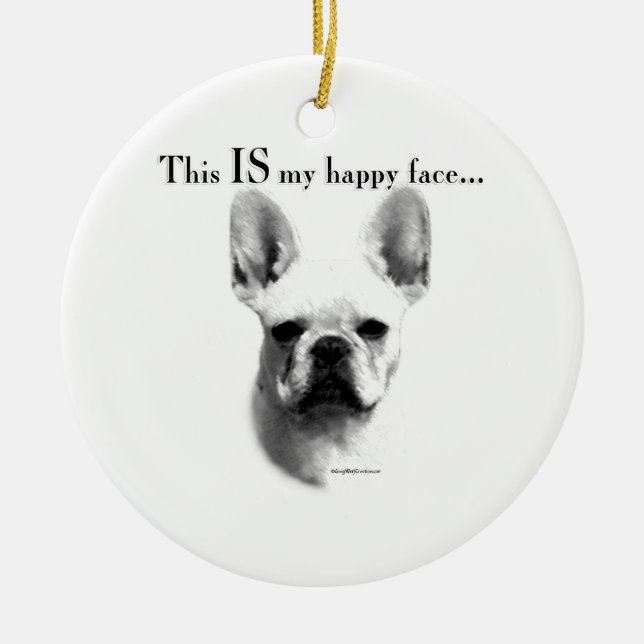 French Bulldog Happy Face Ceramic Ornament (Front)