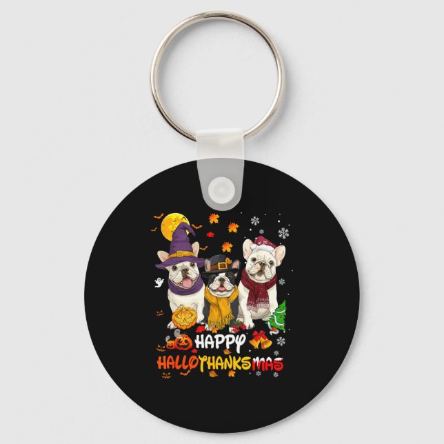 French Bulldog Happy Hallothanksmas Dog Lover Chri Keychain (Front)