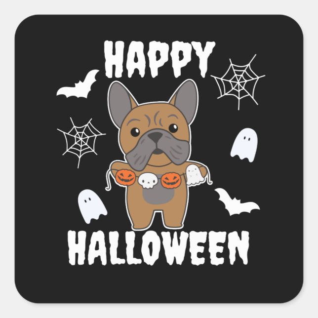 French Bulldog Happy Halloween Dog Costume Square Sticker (Front)