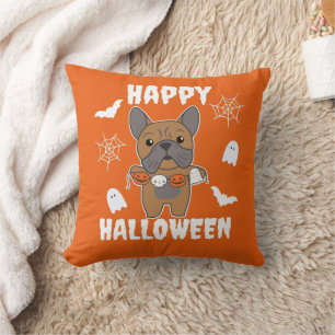 French Bulldog Happy Halloween Dog Costume Throw Pillow