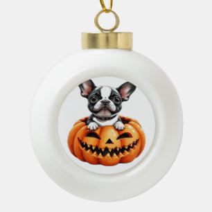 French Bulldog Happy Halloween pumpkin Classic T-S Ceramic Ball Christmas Ornament