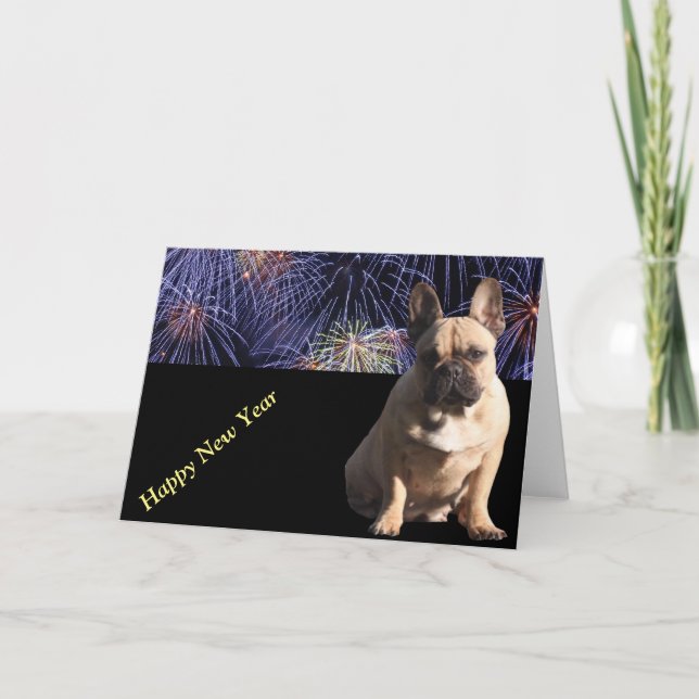 French Bulldog Happy New Year Holiday Card (Front)