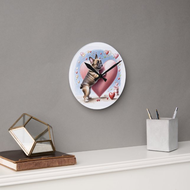 French Bulldog Heart Skip French Bulldog Round Clock (Office)