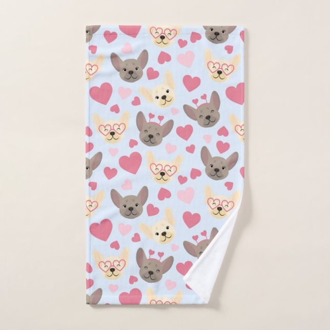 French Bulldog Heart Valentine Day Motif (Serviette à main)