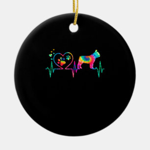 french bulldog  heartbeat tie dye gift ceramic ornament
