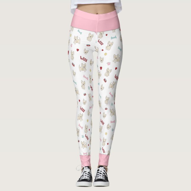 French bulldog hearts paw print dog bone and bowl leggings (Front)
