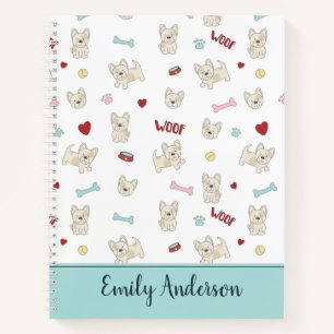 French bulldog hearts paw print dog bone pet lover notebook