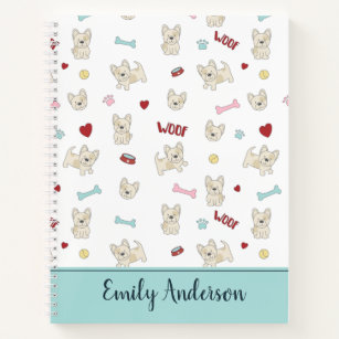 French bulldog hearts paw print dog bone pet lover notebook