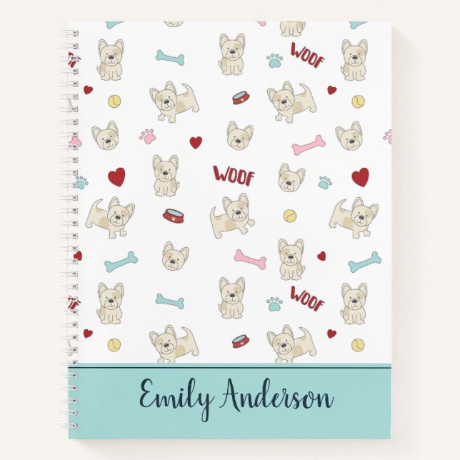 French bulldog hearts paw print dog bone pet lover notebook (Front)