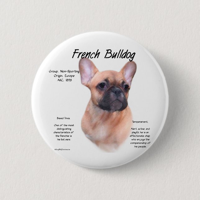 French Bulldog History Design 2 Inch Round Button (Front)