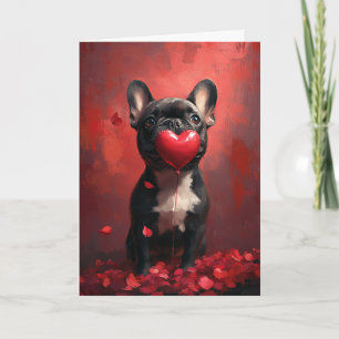 French Bulldog Holding Heart Balloon Valentine's Card