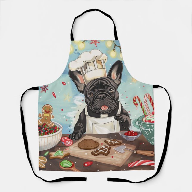 French Bulldog Holiday Baking: Festive Christmas Apron (Front)