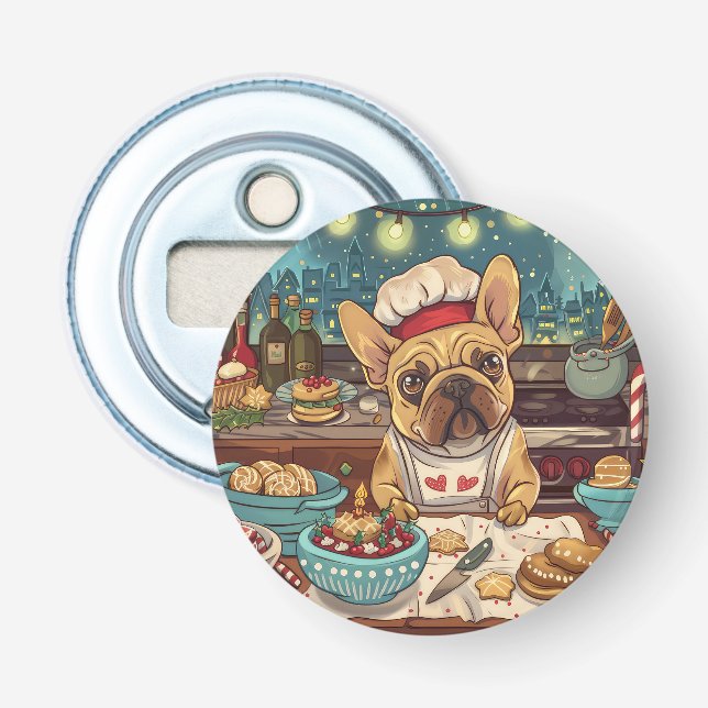 French Bulldog Holiday Baking: Festive Christmas Bottle Opener (Front)