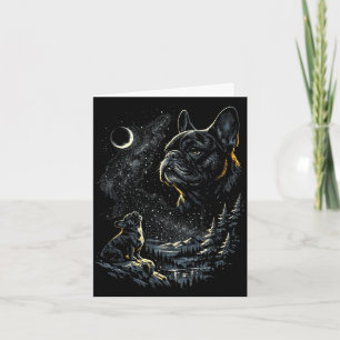 French bulldog howling at moon vintage 90s funny card