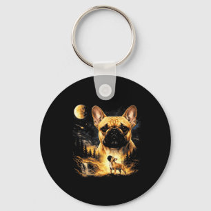 French Bulldog Howling to The Moon Vintage 90s Keychain