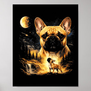 French Bulldog Howling to The Moon Vintage 90s Poster
