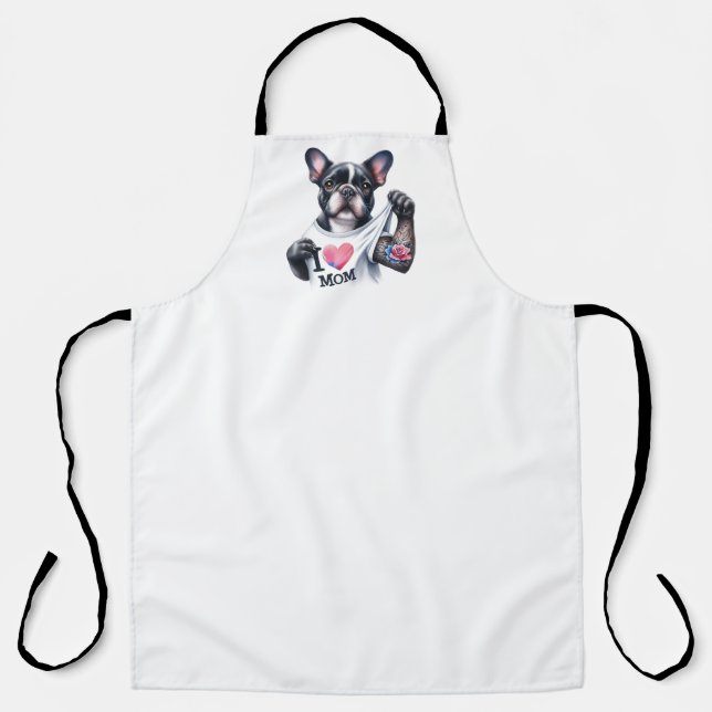 French Bulldog I Heart Mom Tattoo Apron (Front)