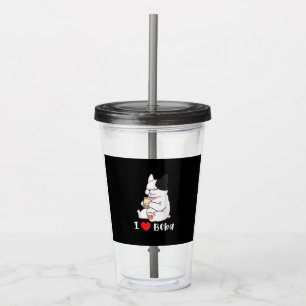 French Bulldog I Love Boba Bubble Milk Tea Dog Cut Acrylic Tumbler
