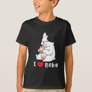 French Bulldog I Love Boba Bubble Milk Tea Dog Cut T-Shirt