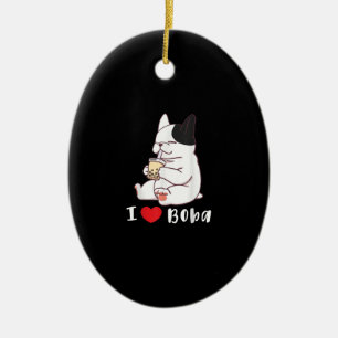 french bulldog i love boba bubble milk tea gift ceramic ornament