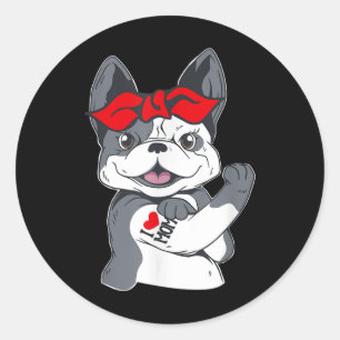 French Bulldog I Love Mom Tattoo Classic Round Sticker