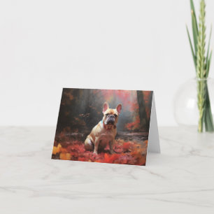 French Bulldog  in Autumn Leaves Fall Inspire  Card