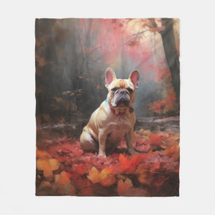 French Bulldog  in Autumn Leaves Fall Inspire  Fleece Blanket