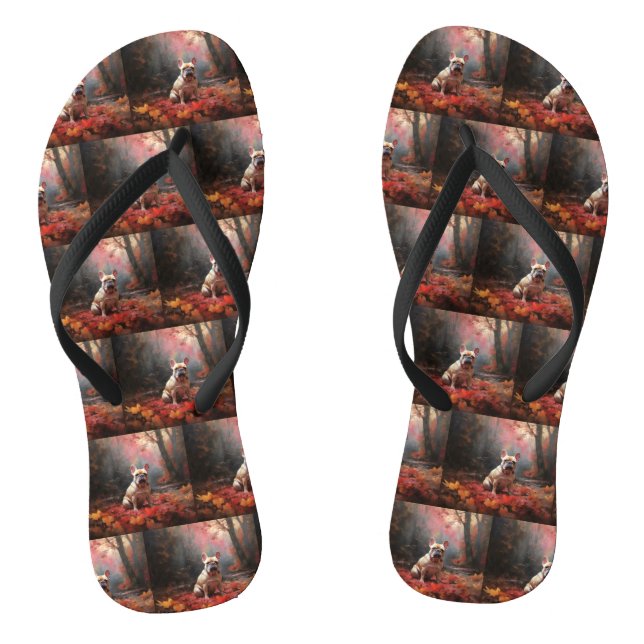 French Bulldog  in Autumn Leaves Fall Inspire  Flip Flops (Footbed)