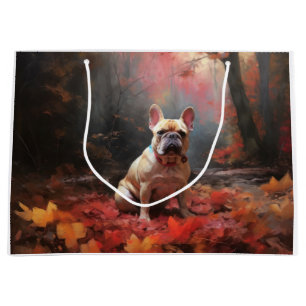 French Bulldog  in Autumn Leaves Fall Inspire  Large Gift Bag