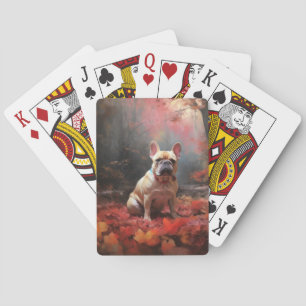 French Bulldog in Autumn Leaves Fall Inspire Playing Cards