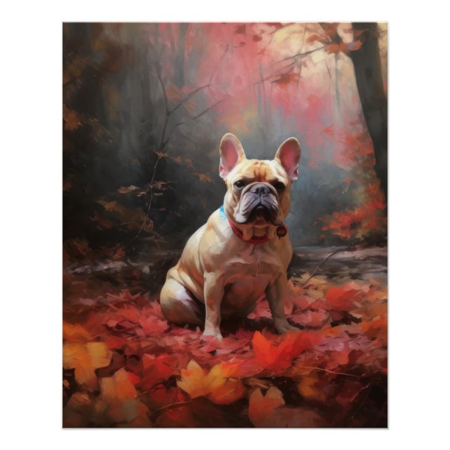 French Bulldog  in Autumn Leaves Fall Inspire  Poster (Front)