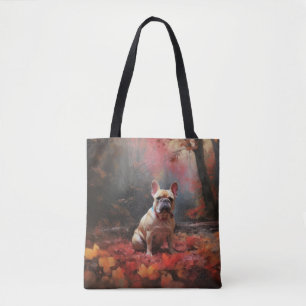 French Bulldog  in Autumn Leaves Fall Inspire  Tote Bag
