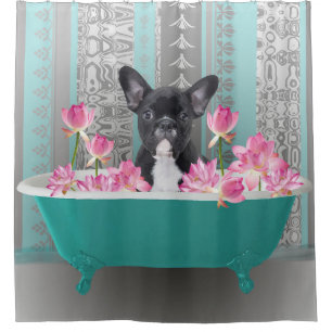 French bulldog in bath Lotus Flowers