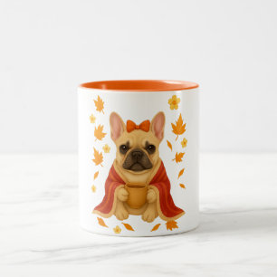 French Bulldog in Blanket   Drinking Coffee Cozy  Two-Tone Coffee Mug