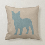 French Bulldog in Blue on Linen Look Throw Pillow<br><div class="desc">French Bulldog silhouette in light blue on natural linen texture look</div>