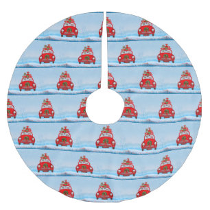 French Bulldog In Car With Santa Claus  Brushed Polyester Tree Skirt