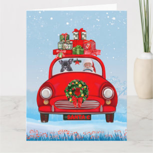 French Bulldog In Car With Santa Claus Card