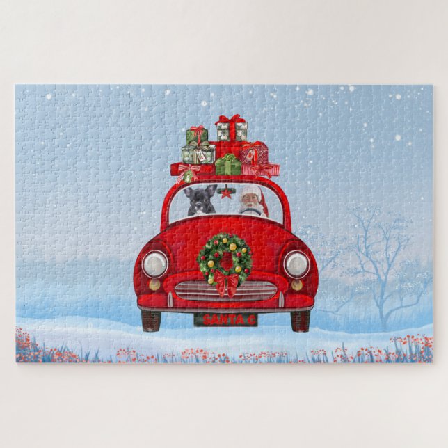 French Bulldog In Car With Santa Claus  Jigsaw Puzzle (Horizontal)