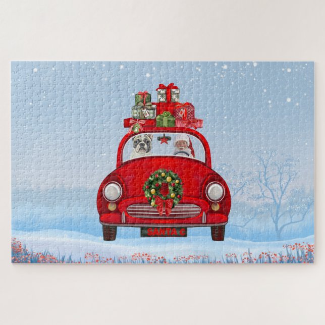 French Bulldog In Car With Santa Claus Jigsaw Puzzle (Horizontal)