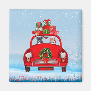 French Bulldog In Car With Santa Claus  Magnet