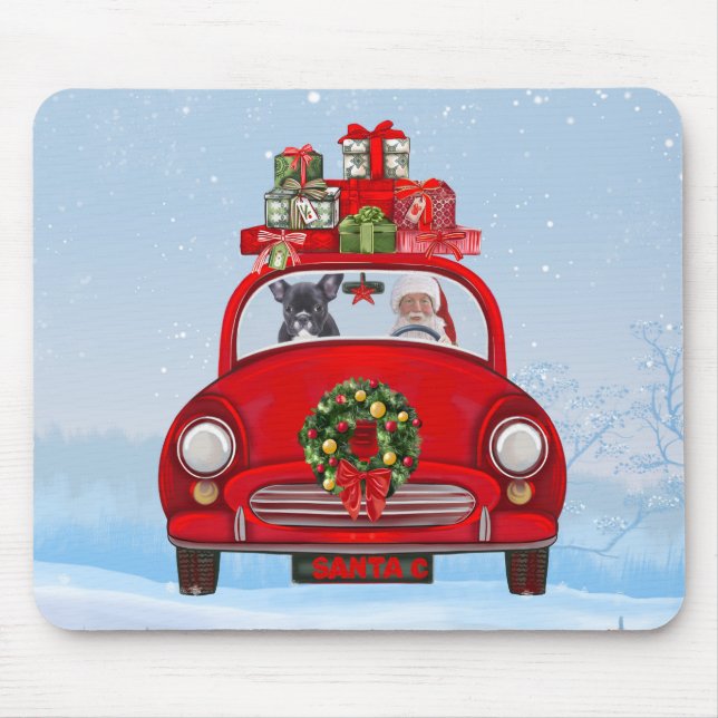 French Bulldog In Car With Santa Claus  Mouse Pad (Front)