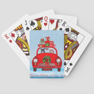 French Bulldog In Car With Santa Claus Playing Cards