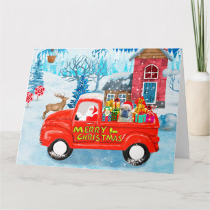 French Bulldog in Christmas Delivery Truck Snow  Card