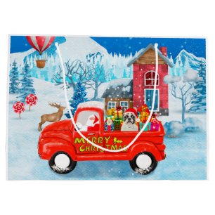 French Bulldog in Christmas Delivery Truck Snow Large Gift Bag