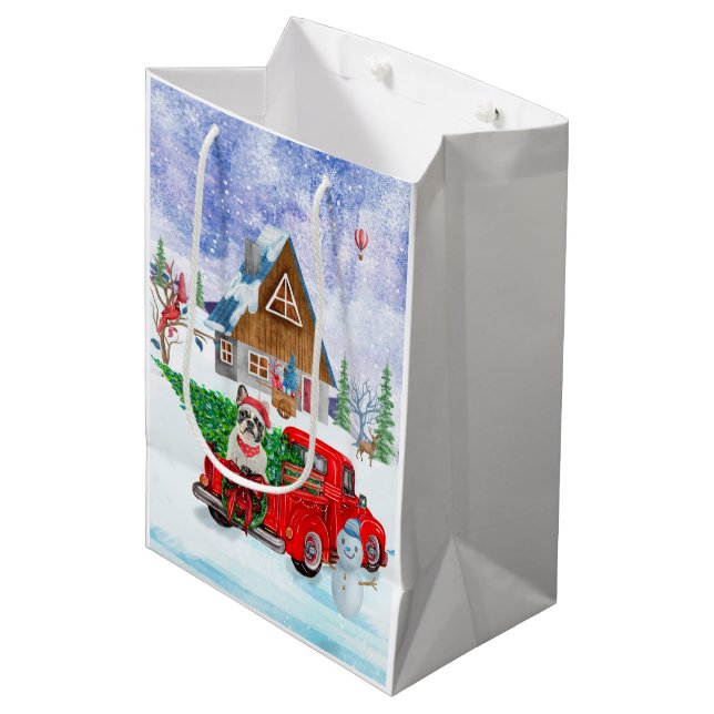 French Bulldog In Christmas Delivery Truck Snow Medium Gift Bag (Front Angled)
