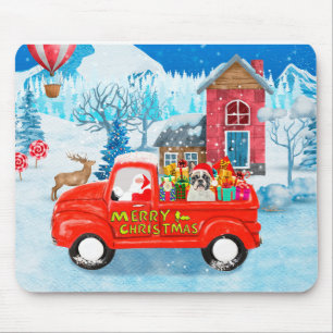 French Bulldog in Christmas Delivery Truck Snow  Mouse Pad